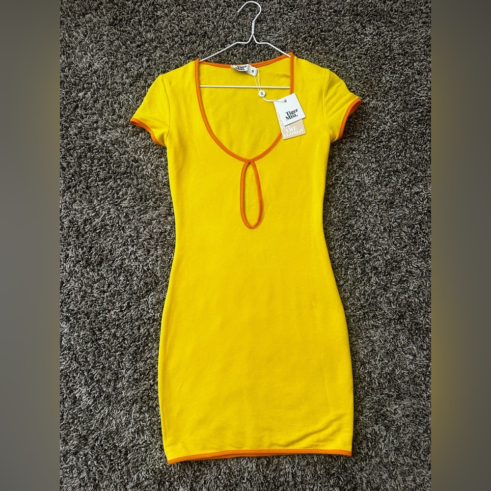 Tiger Mist Vibrant Yellow Dress with Orange Accents